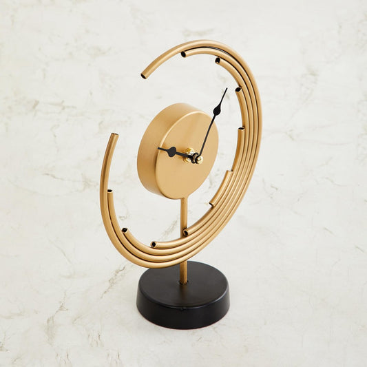 METAL HALFMOON TABLE CLOCK WITH METAL BASE GOLD 12 INCH