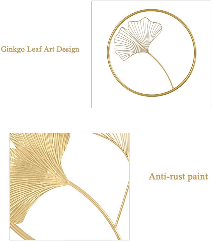 METAL RINGS ART LEAF WALL HANGING SET OF THREE GOLD 12INCH