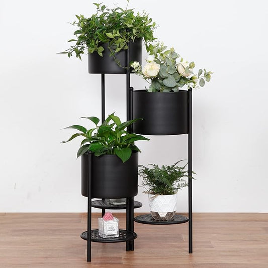 METAL FOLDING PLANTER BLACK FOR OUTDOOR AND INDOOR PLANTS 30INCH