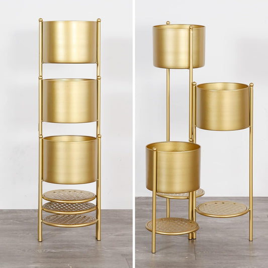 METAL FOLDING PLANTER GOLD FOR OUTDOOR AND INDOOR PLANTS 30INCH
