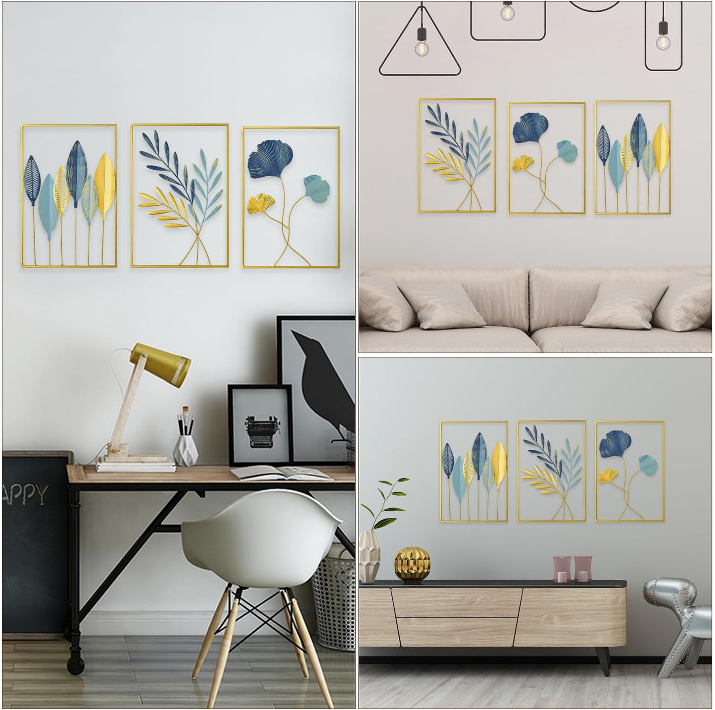 ABSTRACT LEAF FRAMES WALLART SET OF 3 FOR WALLDECOR METAL ART