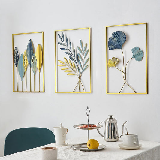 ABSTRACT LEAF FRAMES WALLART SET OF 3 FOR WALLDECOR METAL ART
