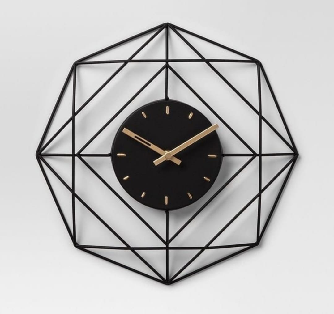 BLACK HEXA METAL WALLCLOCK 24 INCH