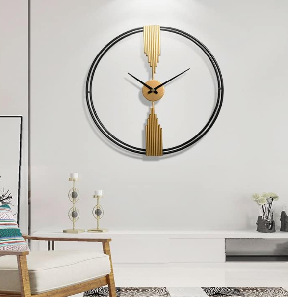 MODERN ART WALLCLOCK GOLD & BLACK 24INCH