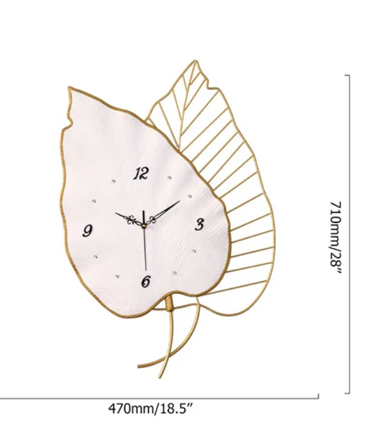 DOUBLE BEETAL LEAF WALLCLOCK WHITE & GOLD 24INCH