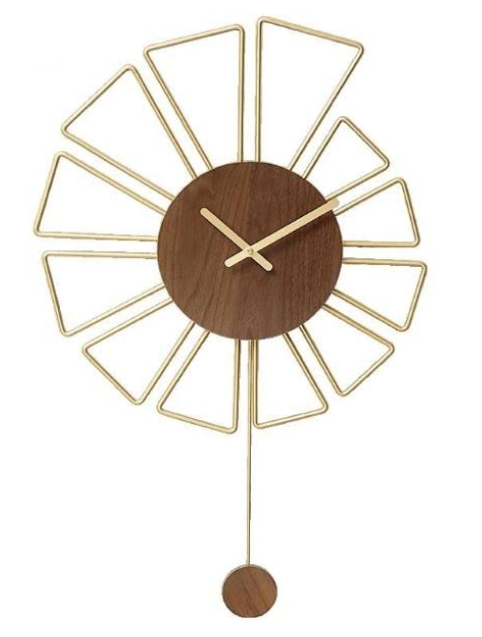 METAL WOODEN TOUCH WALLCLOCK BROWN & GOLD 24INCH