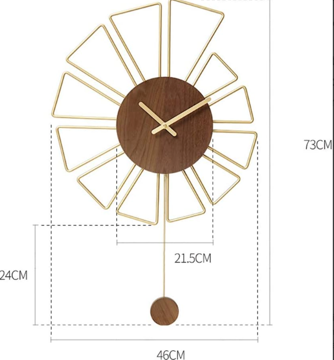 METAL WOODEN TOUCH WALLCLOCK BROWN & GOLD 24INCH