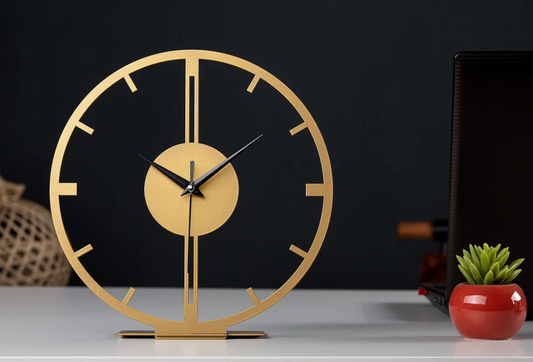 ELEGANT STRIPS METAL TABLE CLOCK GOLD 12 INCH