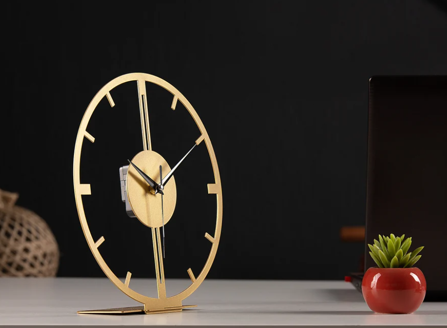 ELEGANT STRIPS METAL TABLE CLOCK GOLD 12 INCH
