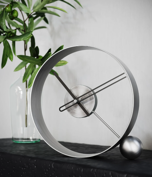 PREMIUM METAL BALL TABLE CLOCK SILVER 12 INCH