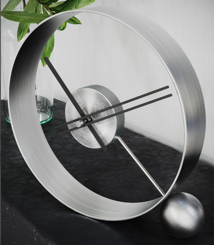 PREMIUM METAL BALL TABLE CLOCK SILVER 12 INCH