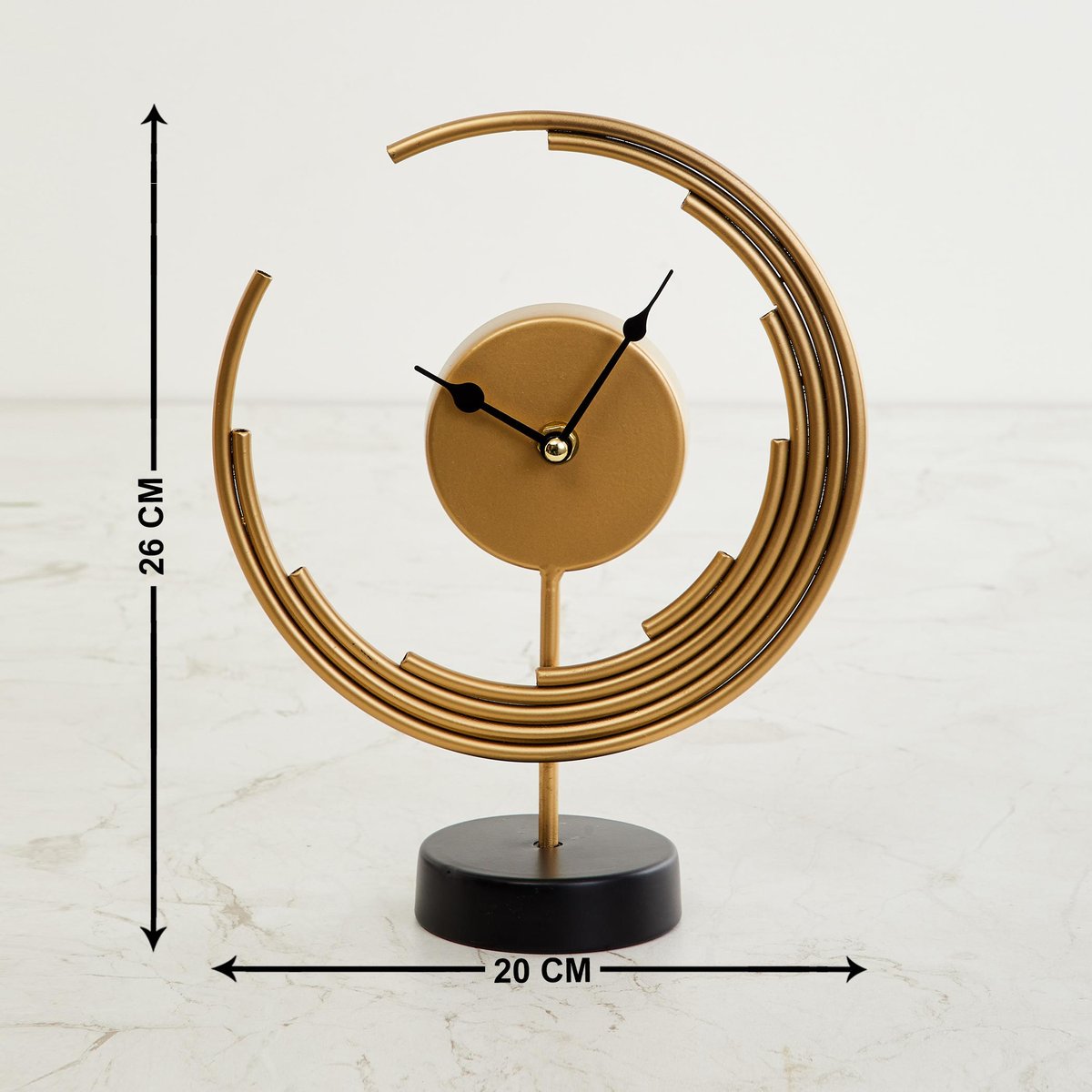 METAL HALFMOON TABLE CLOCK WITH METAL BASE GOLD 12 INCH