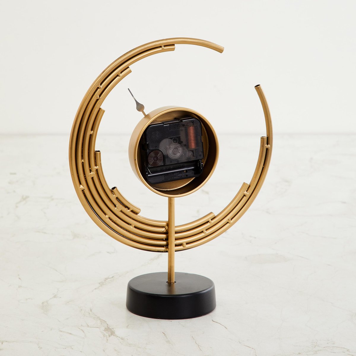 METAL HALFMOON TABLE CLOCK WITH METAL BASE GOLD 12 INCH