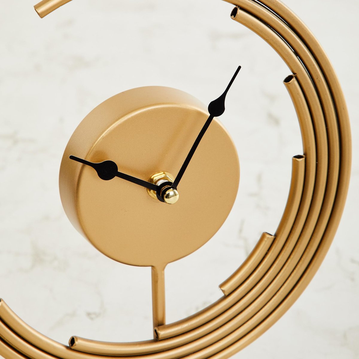 METAL HALFMOON TABLE CLOCK WITH METAL BASE GOLD 12 INCH