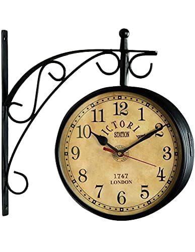 BLACK Metal Station Clock Double Sided Victoria Wall Clock 8 INCH