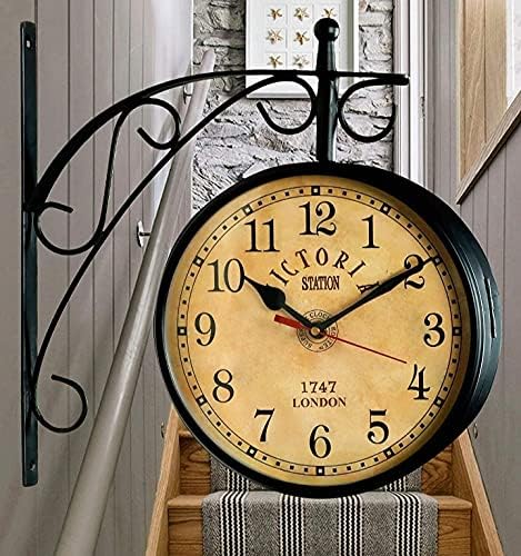 BLACK Metal Station Clock Double Sided Victoria Wall Clock 8 INCH