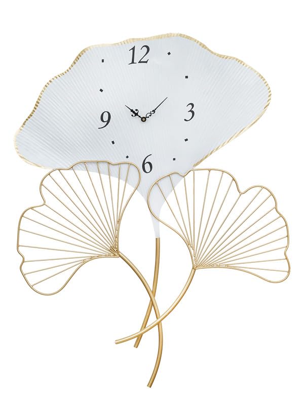 THREE LEAFS METAL WALLCLOCK WHITE & GOLD 24INCH