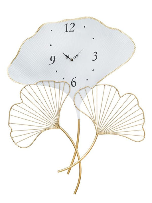 THREE LEAFS METAL WALLCLOCK WHITE & GOLD 24INCH