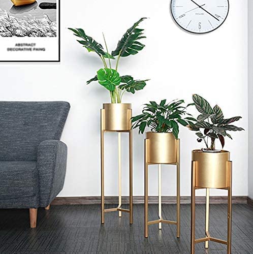 PLANTERS WITH STANDS SET OF THREE GOLD 24,22,20 INCH