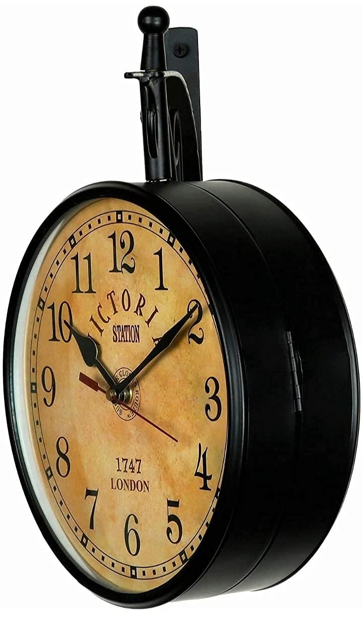 BLACK Metal Station Clock Double Sided Victoria Wall Clock 8 INCH