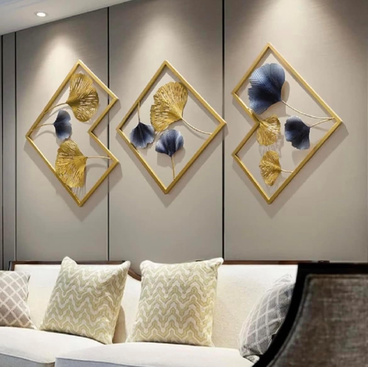 METAL FRAME LEAFS WALLART  SET OF THREE