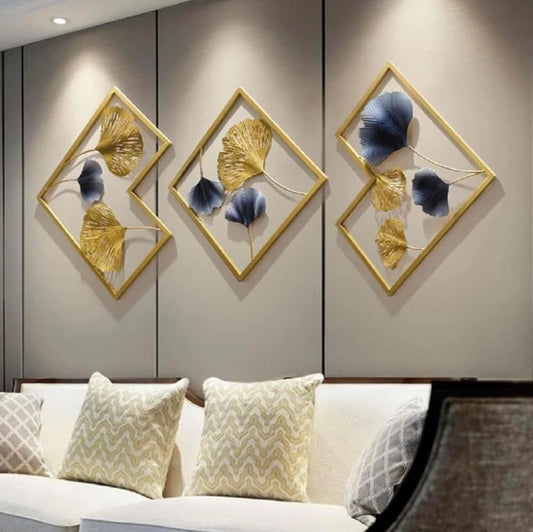 METAL FRAME LEAFS WALLART  SET OF THREE