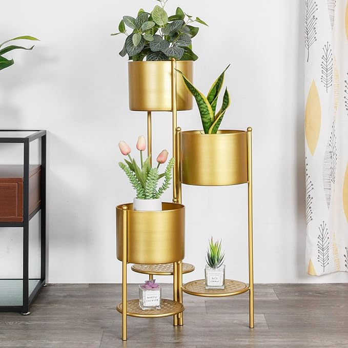 METAL FOLDING PLANTER GOLD FOR OUTDOOR AND INDOOR PLANTS 30INCH