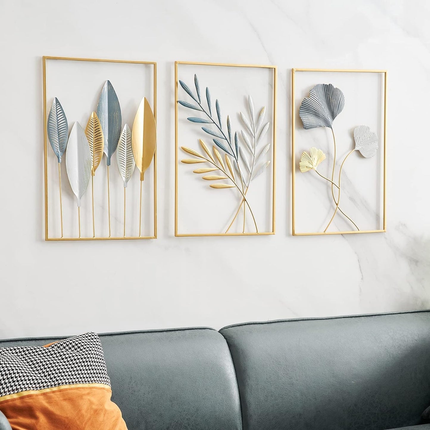 ABSTRACT LEAF FRAMES WALLART SET OF 3 FOR WALLDECOR METAL ART