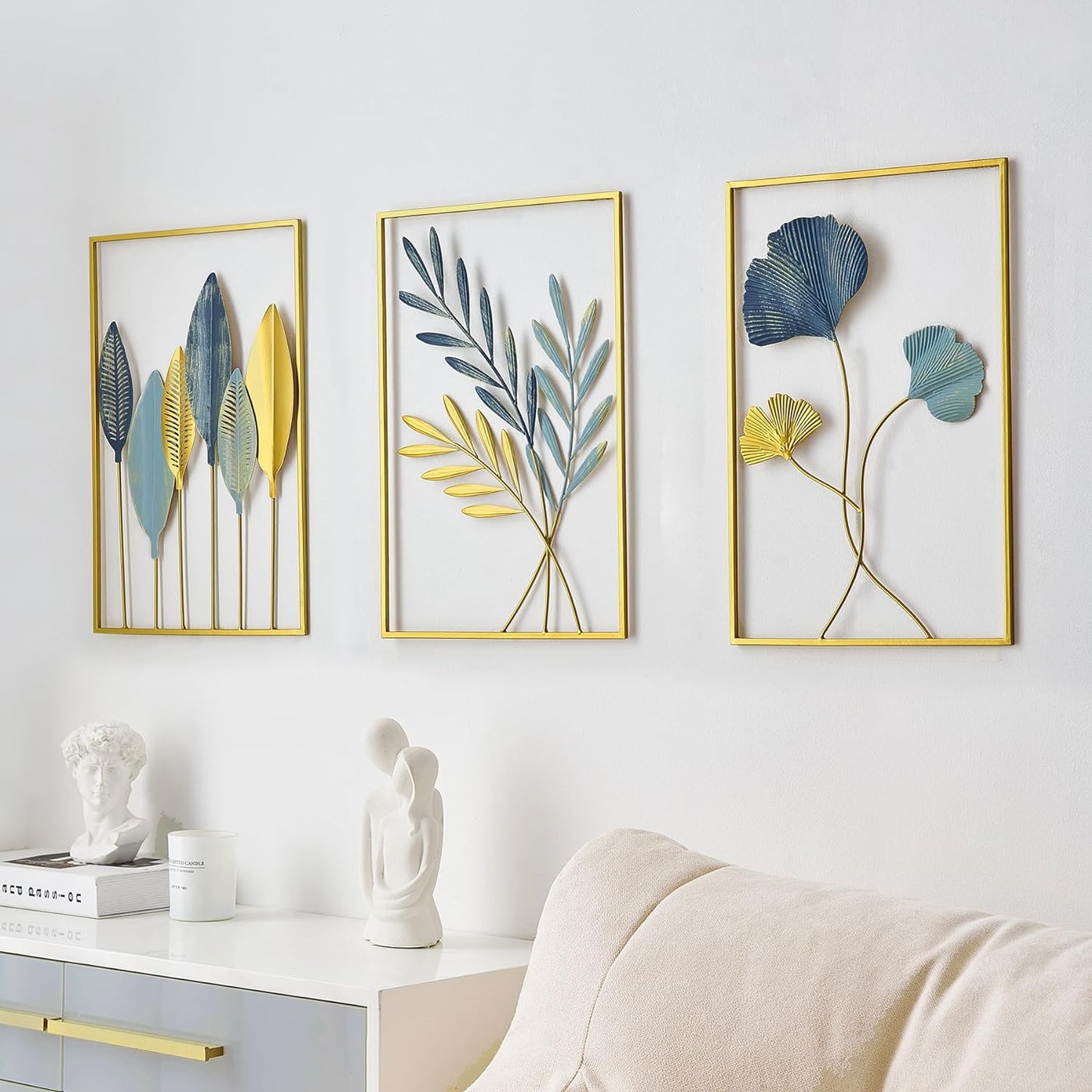 ABSTRACT LEAF FRAMES WALLART SET OF 3 FOR WALLDECOR METAL ART