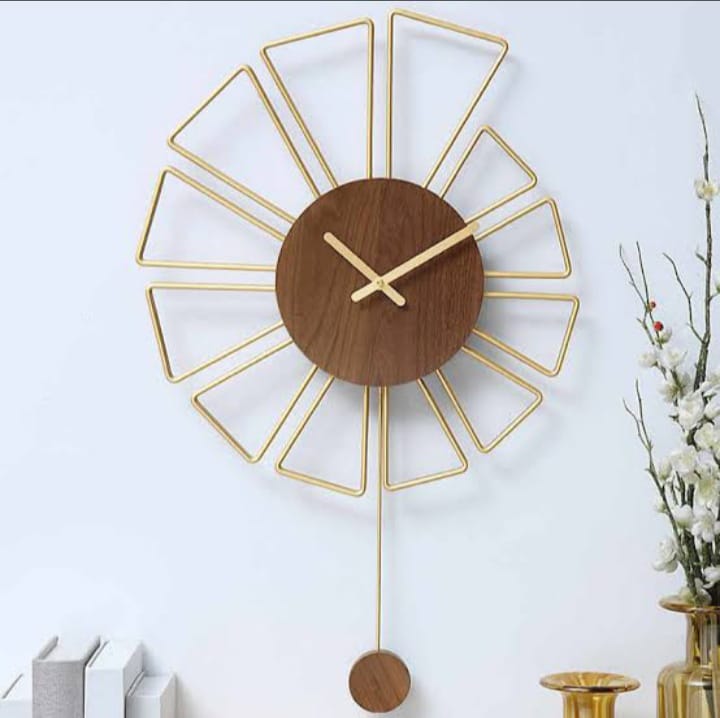 METAL WOODEN TOUCH WALLCLOCK BROWN & GOLD 24INCH