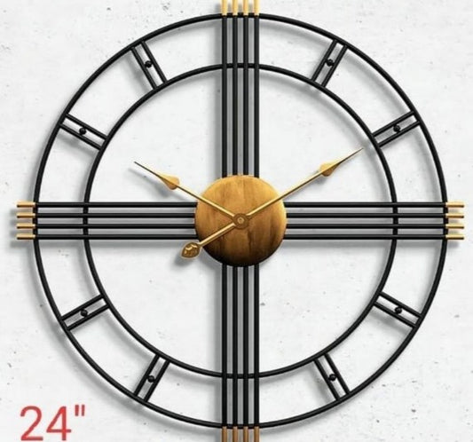 MODERN DIAMETER GOLD AND BLACK METAL WALLCLOCK 24 INCH