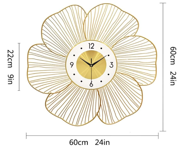 SIX PETAL GOLD WALLCLOCK 24INCH