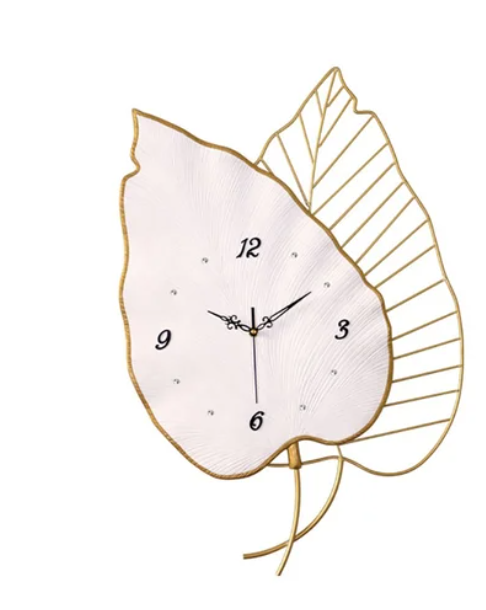 DOUBLE BEETAL LEAF WALLCLOCK WHITE & GOLD 24INCH