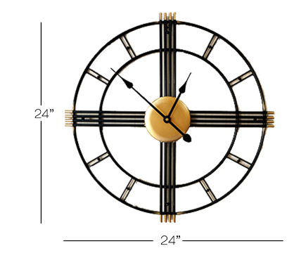 MODERN DIAMETER GOLD AND BLACK METAL WALLCLOCK 24 INCH