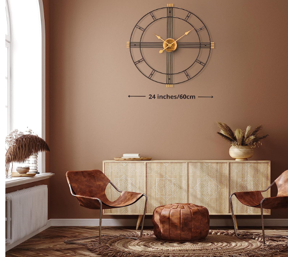 MODERN DIAMETER GOLD AND BLACK METAL WALLCLOCK 24 INCH