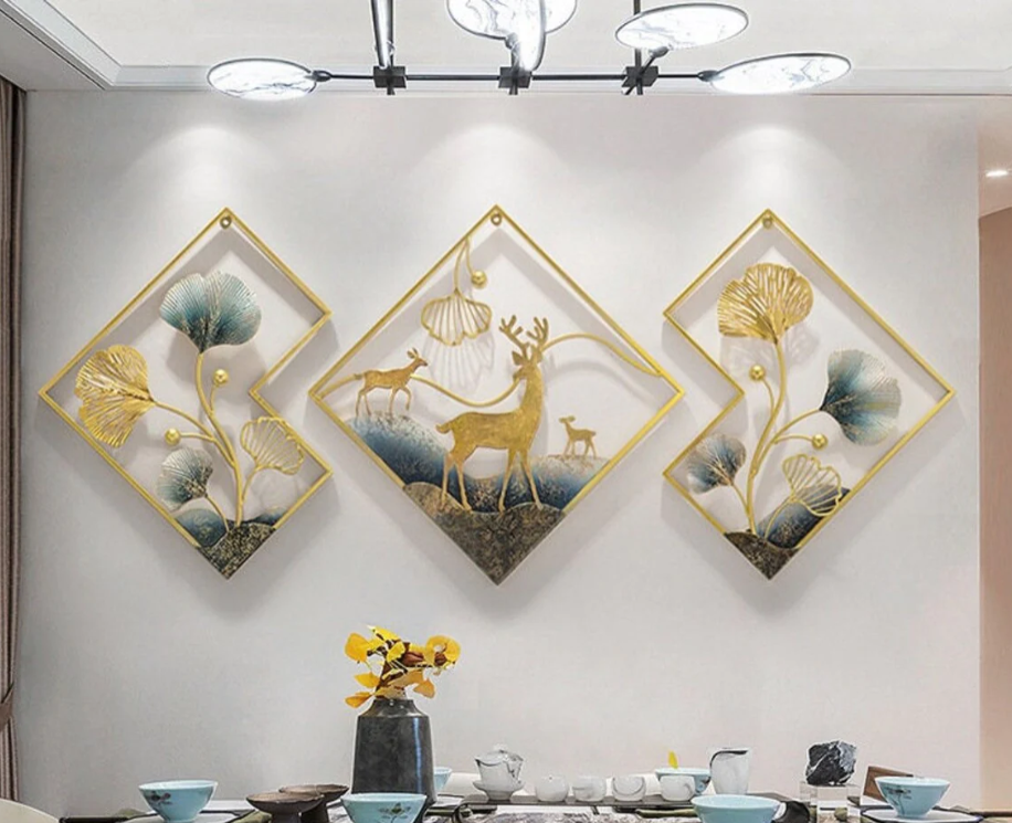 METAL DEER WALLART SET OF THREE METAL ART