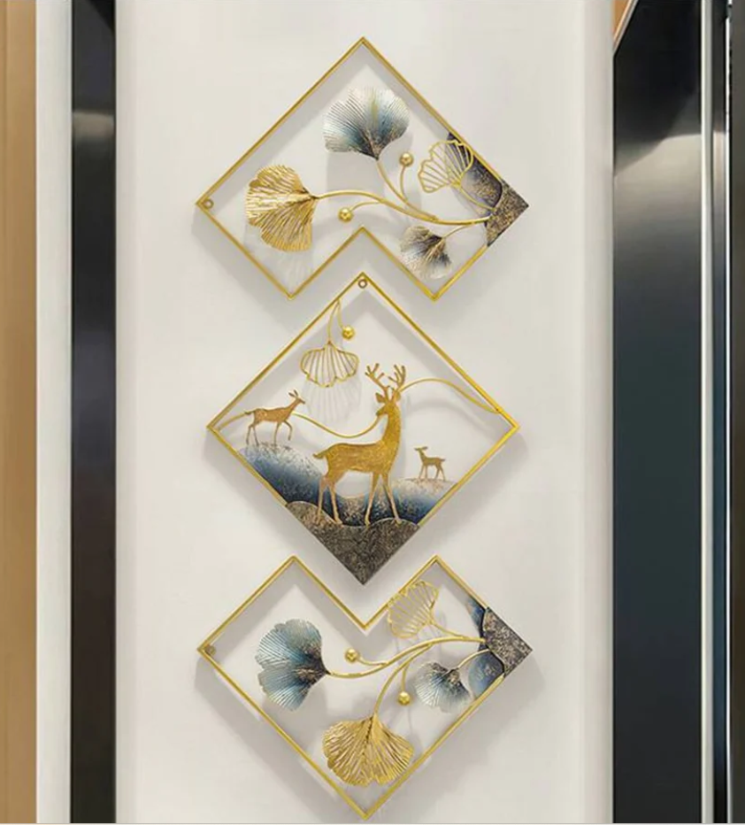 METAL DEER WALLART SET OF THREE METAL ART