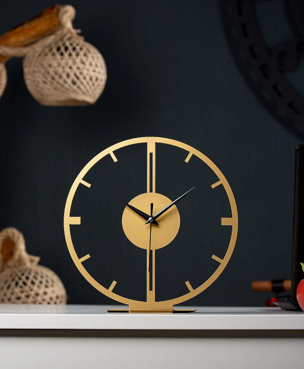 ELEGANT STRIPS METAL TABLE CLOCK GOLD 12 INCH