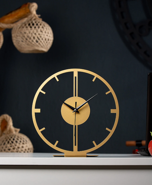 ELEGANT STRIPS METAL TABLE CLOCK GOLD 12 INCH