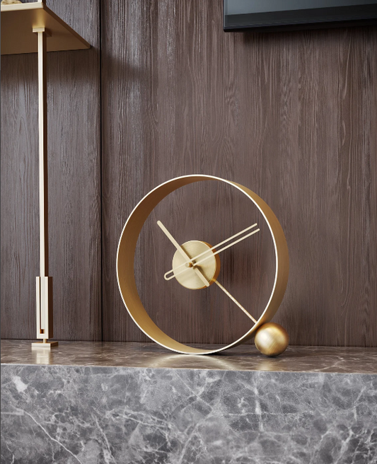 PREMIUM METAL BALL TABLE CLOCK GOLD 12 INCH