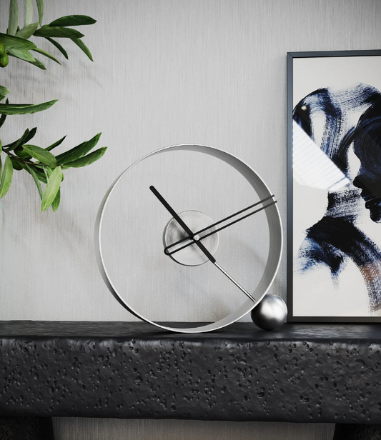 PREMIUM METAL BALL TABLE CLOCK SILVER 12 INCH