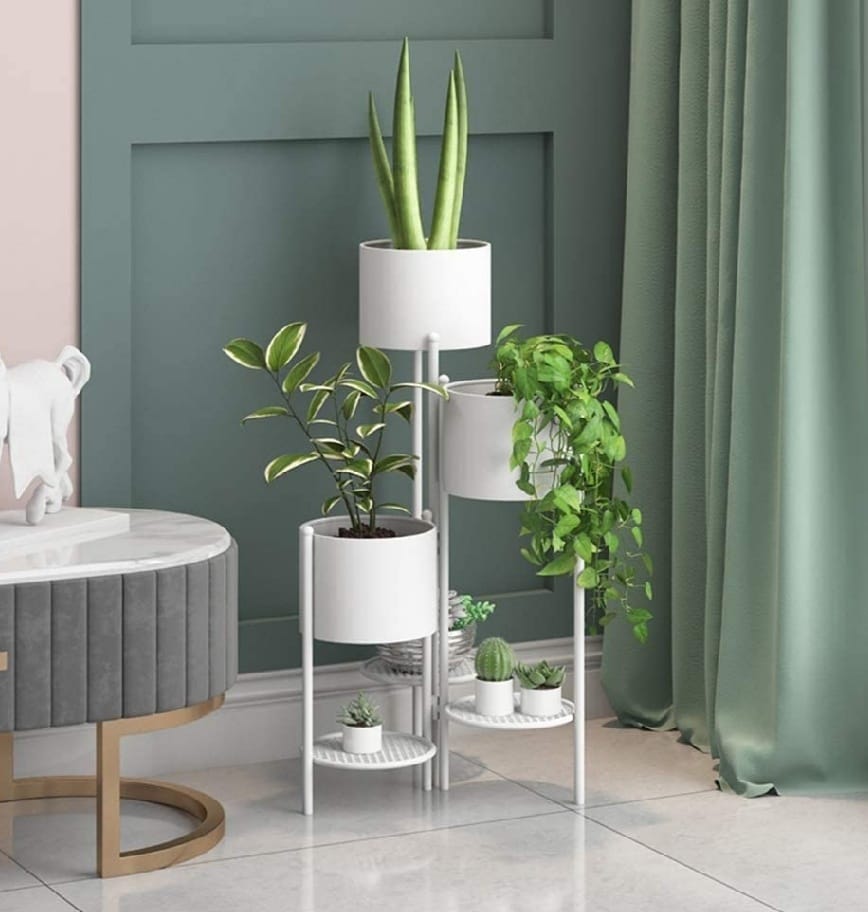 METAL FOLDING PLANTER WHITE FOR OUTDOOR AND INDOOR PLANTS 30INCH