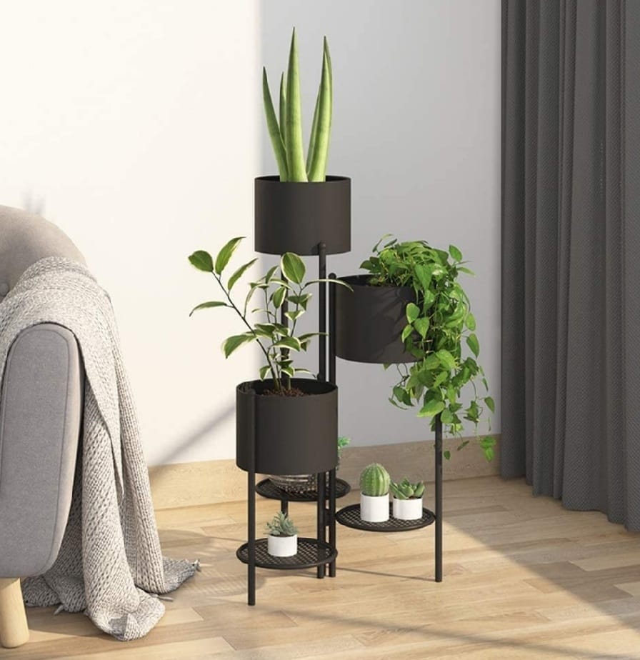 METAL FOLDING PLANTER BLACK FOR OUTDOOR AND INDOOR PLANTS 30INCH