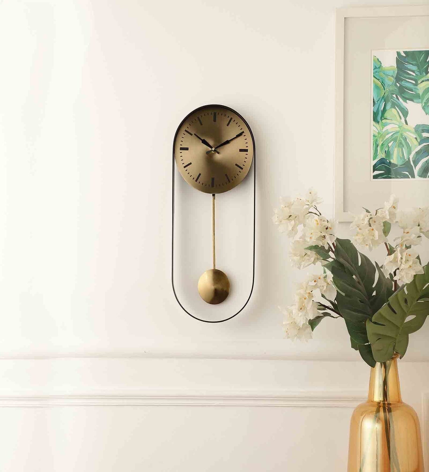 METAL PENDULAM FIXED GOLD AND BLACK WALLCLOCK 20 INCH